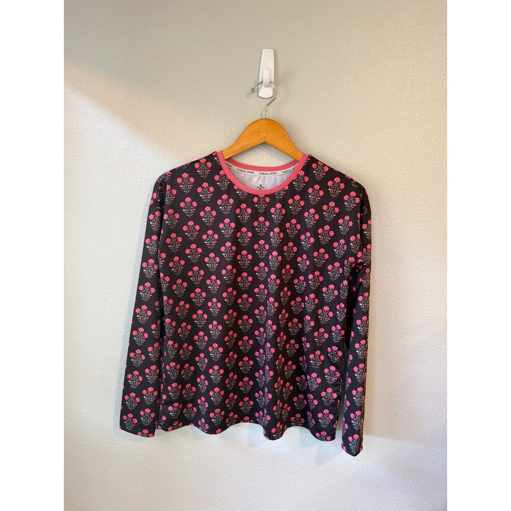 Tuckernuck Sport Top Womens Small Black Pink Floral‎ Long Sleeve Activewear